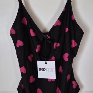 Brand New Beach Riot Black Swimsuit with Pink Hearts